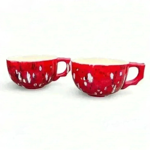 Set of 2 hand thrown latte mugs red glaze - Picture 2 of 15